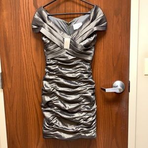 David’s Bridal Off Shoulder midi Dress